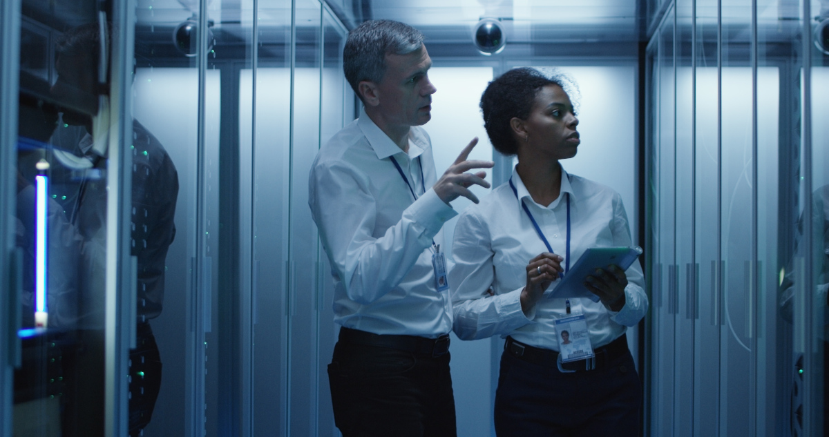 Employees in server room